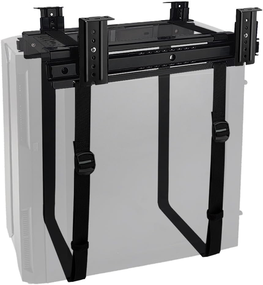 Under Desk Slide Out PC Mount with Anti-Scratch Sponge, Adjustable CPU Holder Bracket for Computer Tower (Black (Slide Access))