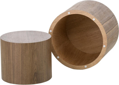 Nesting Coffee Table Set of 2, Modern round Coffee Table with Non-Slip Feet, Walnut Wooden Circle Accent Tables for Small Spaces Living Room Bedroom Balcony Office Drum Side Table (Walnut)