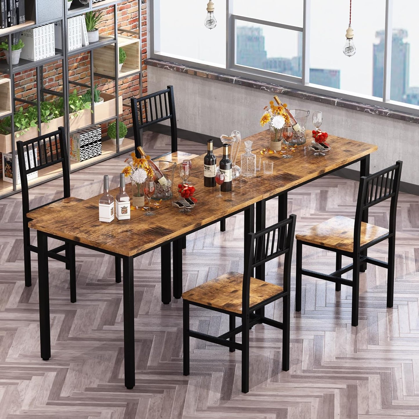 3 Piece Dining Table Set for 2, Small Kitchen Table Set for 2 with Chairs,Wood Breakfast Nook Table and Chairs Set of 2,Dinette Set for Small Space,Dining Room,Apartment, Brown