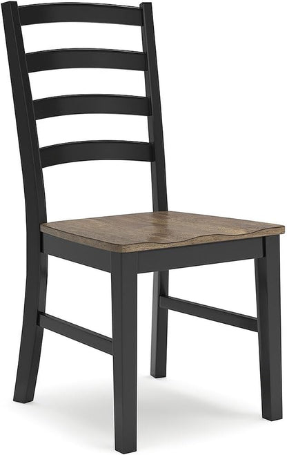 Signature Design by Ashley Wildenauer Dining Chairs Set of 2, Modern Ladderback Dining Chairs with Solid Wood Frame, Two-Tone Finish, Contoured Seat, Black/Brown