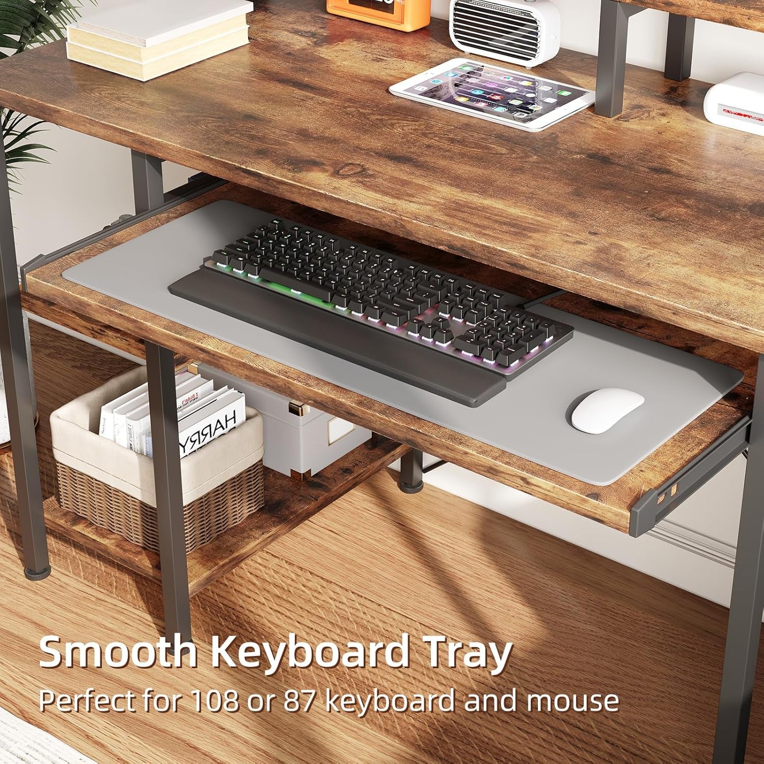 48Inch Computer Desk, Home Office Desks with Keyboard Tray, Gaming Desk with CPU Stand Shelf,Industrial Study Table Wide Writing Desk with Storage Shelves for 2 Monitors, Rustic Brown
