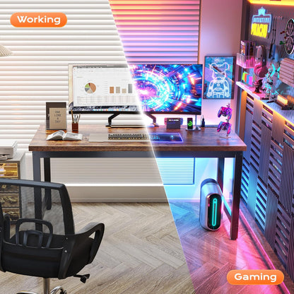 55 X 24 Inch Desk with Power Outlets & USB-C, Deeper & Thicker Desktop, Robust Metal Tubes, Computer Desk, Heavy Duty Office Desk, Work Gaming Desk for Home Office, Rustic Brown
