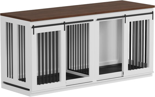 Large Dog Crate Furniture for Large Breed, Heavy Duty Dog Kennel with Divider, All Steel Frame Crate Tv Stand, Farmhouse Furniture Style End Table