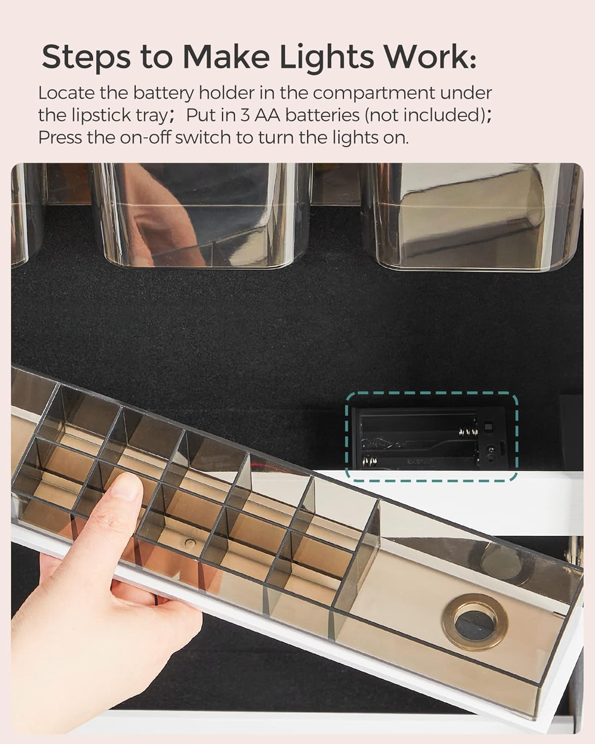 Mirror Jewelry Cabinet Armoire Organizer, Wall or Door Mount Storage Cabinet with Full-Length Frameless Lighted Mirror, Built-In Makeup Mirror, 2 Drawers, Lockable, White UJJC013W01