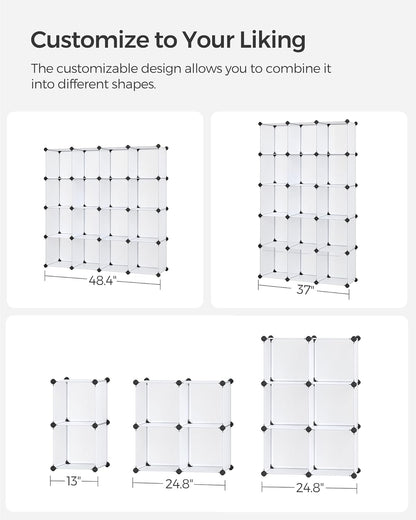 Cube Storage Organizer, Set of 16 Plastic Cubes, Book Shelf, Closet Organizers and Storage, Room Organization, Bedroom Living Room, 12.2 X 48.4 X 48.4 Inches, White ULPC44L