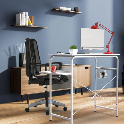 Small Gaming Home Office Computer Desk with Shelf, White