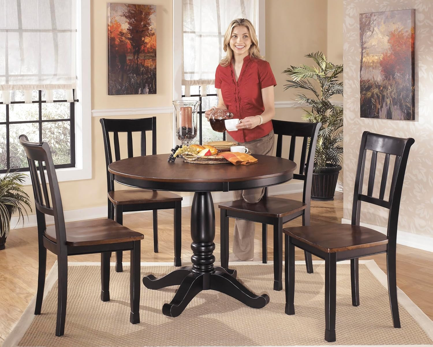 Owingsville Modern Farmhouse Dining Room Side Chair, Set of 2, Black and Brown