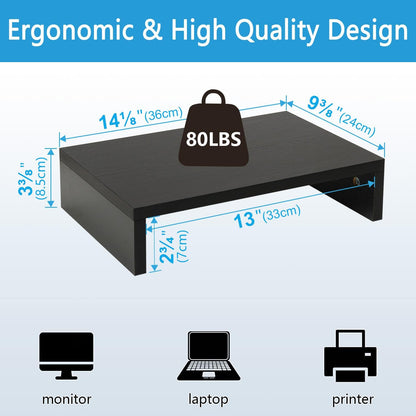 14.2 Inch Monitor Stand Riser, Wood Monitor Riser with Storage for Desk Small Monitor Stand Tv/Screen/Pc/Laptop Riser Computer Stand Desktop Shelf (Black-14.2 Inch)