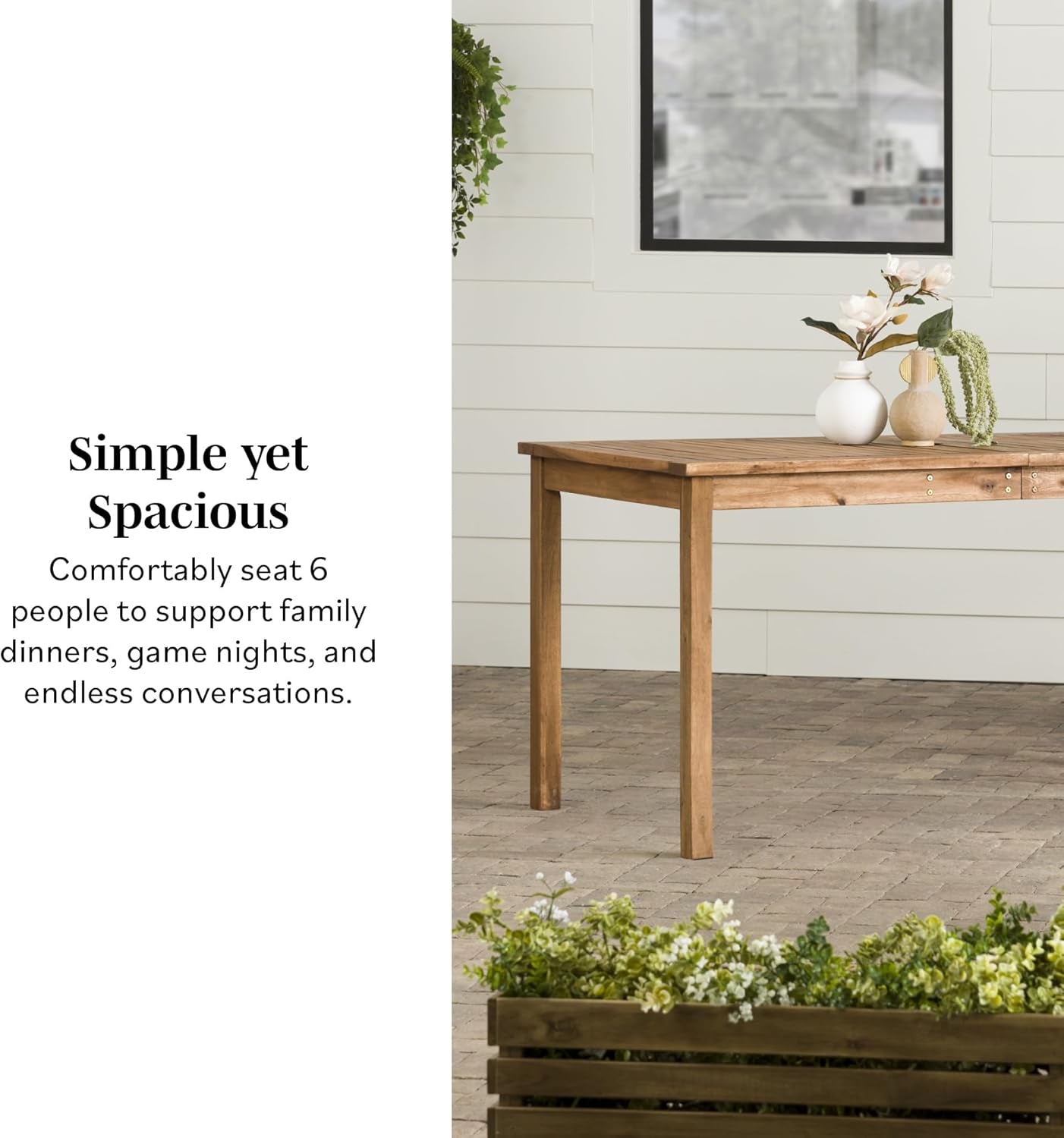 Dominica Contemporary Slatted Outdoor Dining Table, 34 Inch, Brown