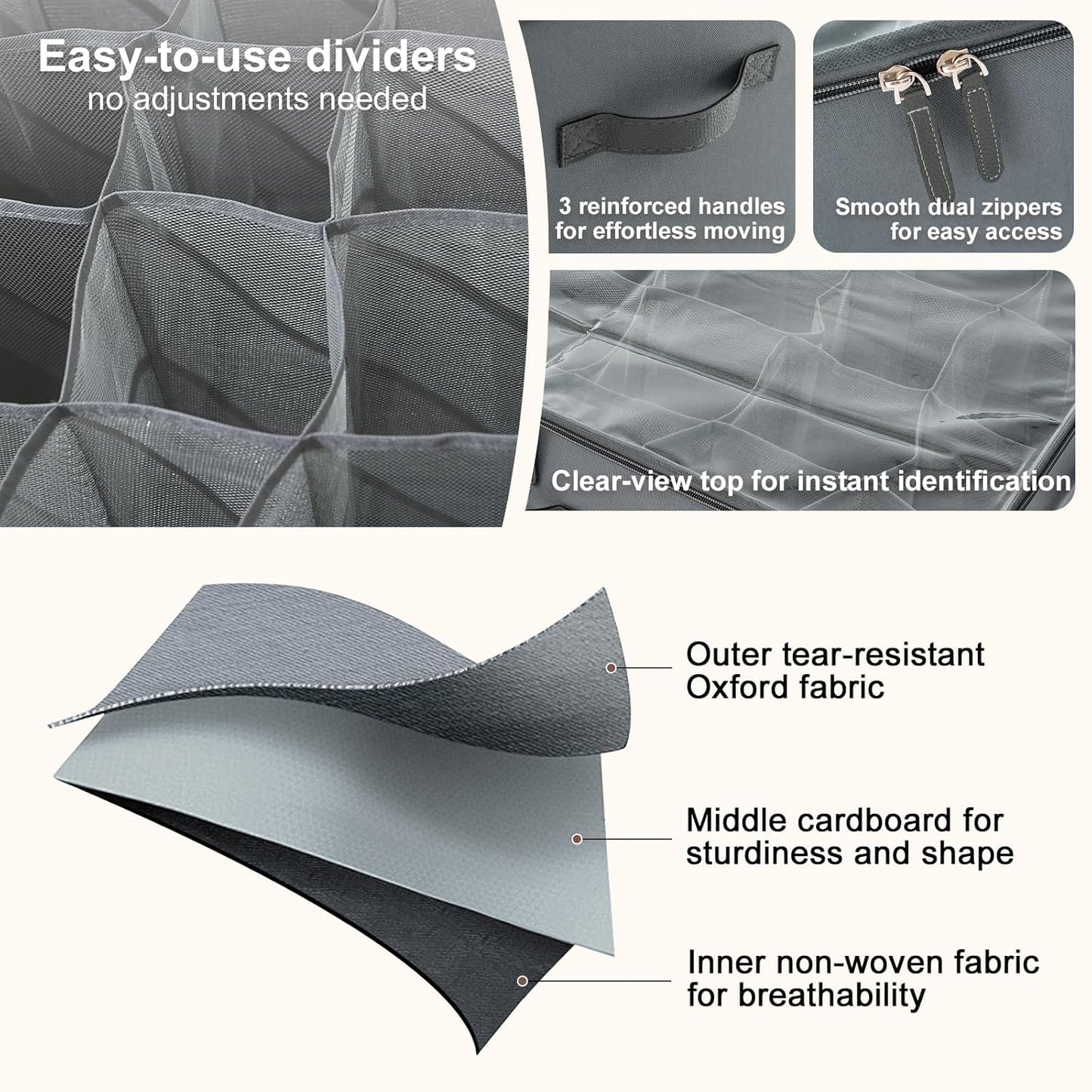 16-Cell Shoe Organizer for Closet (2-Pack) | Large Collapsible Fabric Cube Storage Boxes with Clear Cover | Fits up to 16-32 Pairs Sandals/Sneakers | Space-Saving for Bedroom & Small Spaces