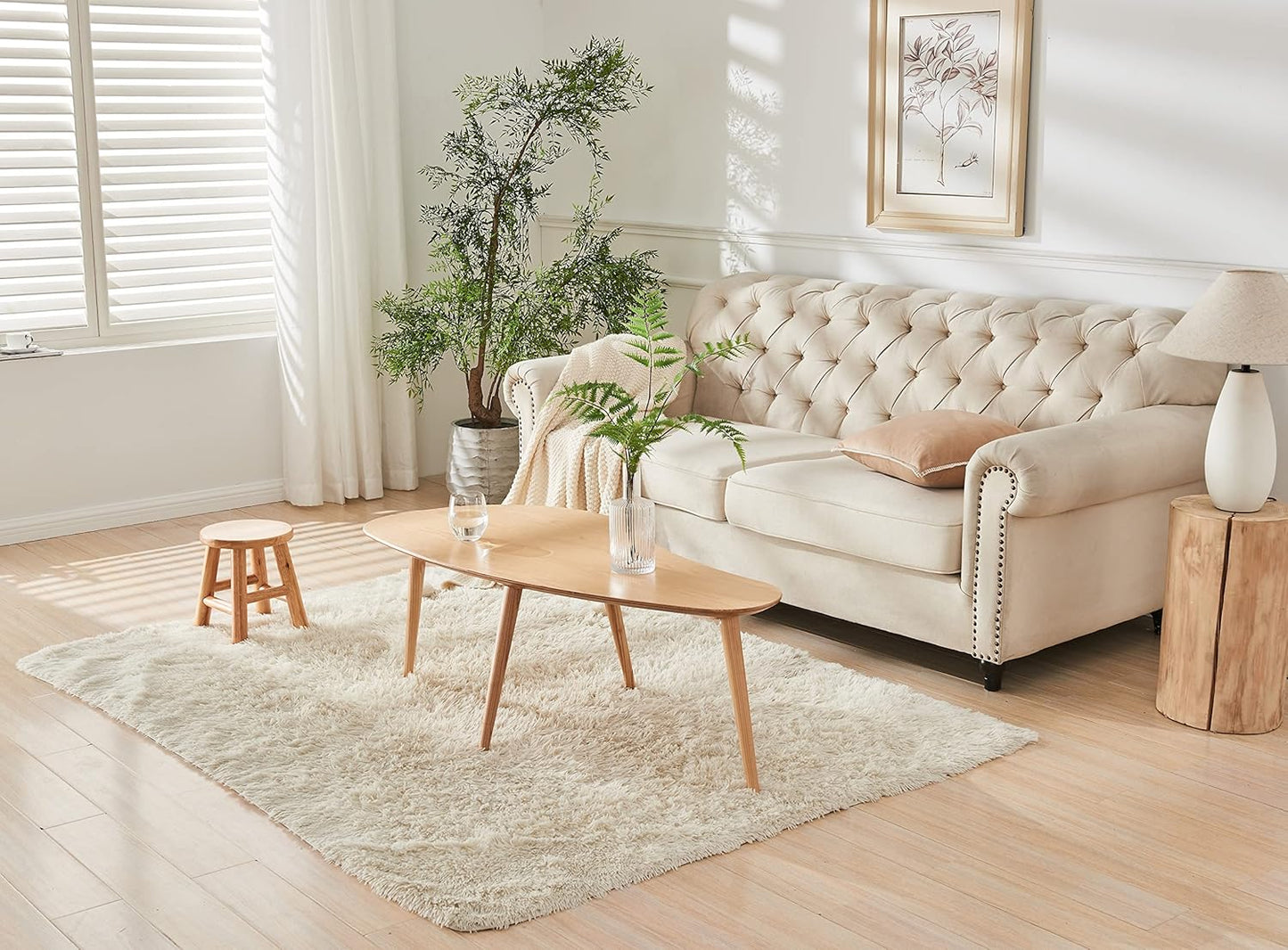 Solid Wood Table Desk, Coffee Table End Table round for Kitchen Dining Room, Living Room, Bedroom and Restaurant, 4 Legs Removable-Natural