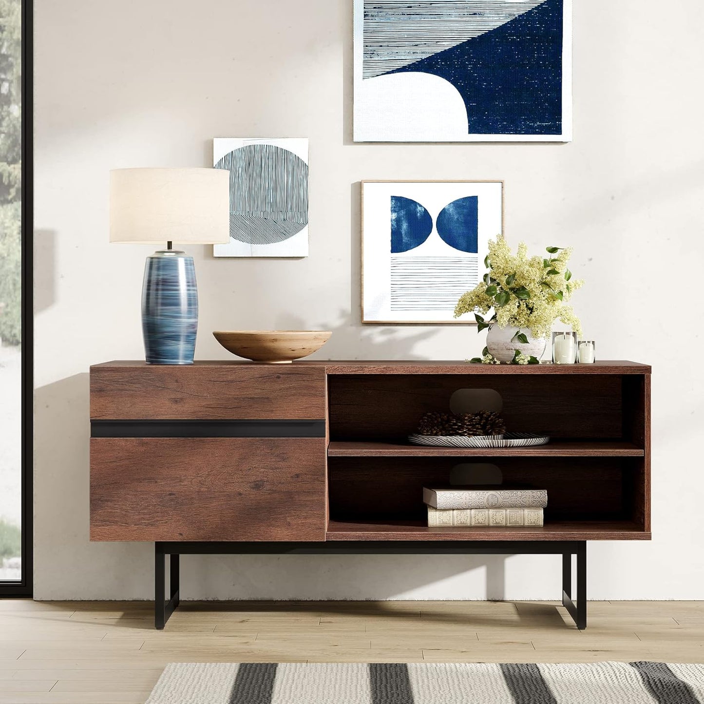 Modern TV Console for Living Room, 2 in 1 Wooden TV Stand with Storage for 100 Inch TV, TV Entertainment Center with Adjustable Cabinet Doors for Bedroom,Game Room,Brown