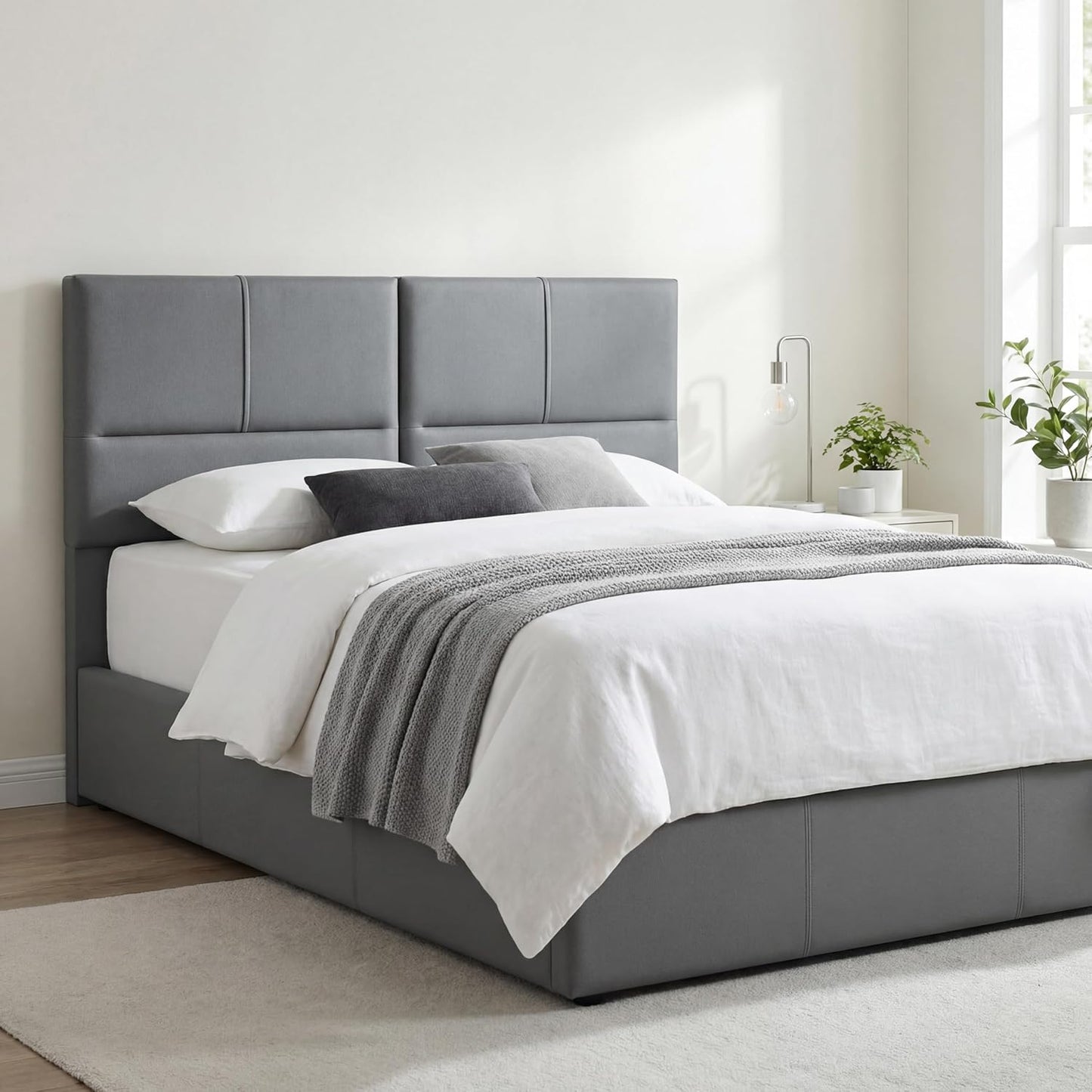 Upholstered Headboard King Size Headboards Eastern King/California King Faux Leather Panels with Durable Metal Legs Adjustable Height Bed Headboard Gray