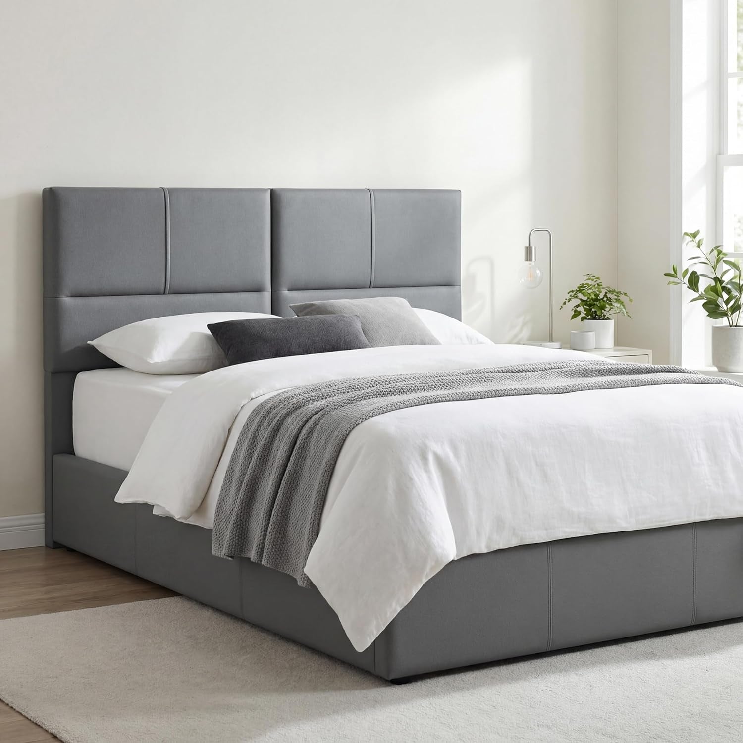 Upholstered Headboard King Size Headboards Eastern King/California King Faux Leather Panels with Durable Metal Legs Adjustable Height Bed Headboard Gray