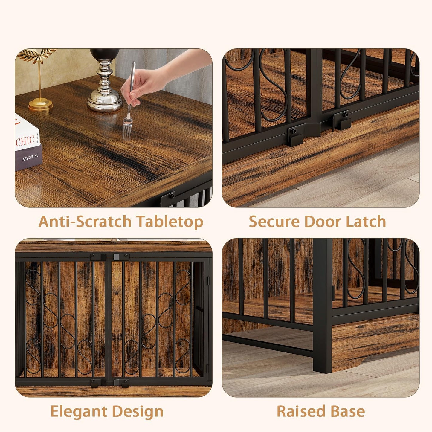 71 Inch Double Dog Crate Furniture for 2 Dogs, Decorative Wooden Dog Crates Indoor Dog Kennel TV Stand for Large Medium Small Dogs, Dog Cage Furniture Heavy Duty Pet House with Divider, Brown