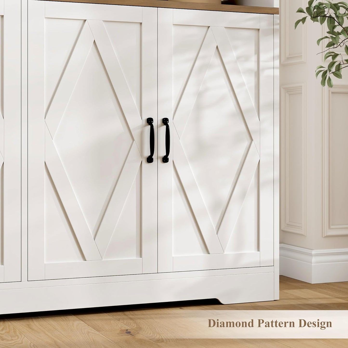71" Tall Pantry Cabinet, 55" Wide Kitchen Pantry Storage Cabinet, Large Kitchen Hutch with 2 Microwave Stands, Farmhouse Coffee Bar Station with Doors and Shelves for Dining Room, White