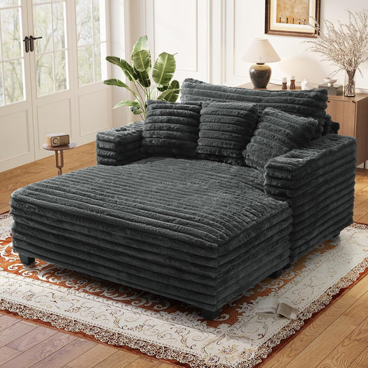 60" Chaise Lounge Chair Indoor, Upgraded Oversized Comfy Sofa Bed, Fluffy Plush Faux Fur Sleeper Couch Lazy Chair Bed, Reading Chairs Cloud Couches for Living Room,Dark Grey