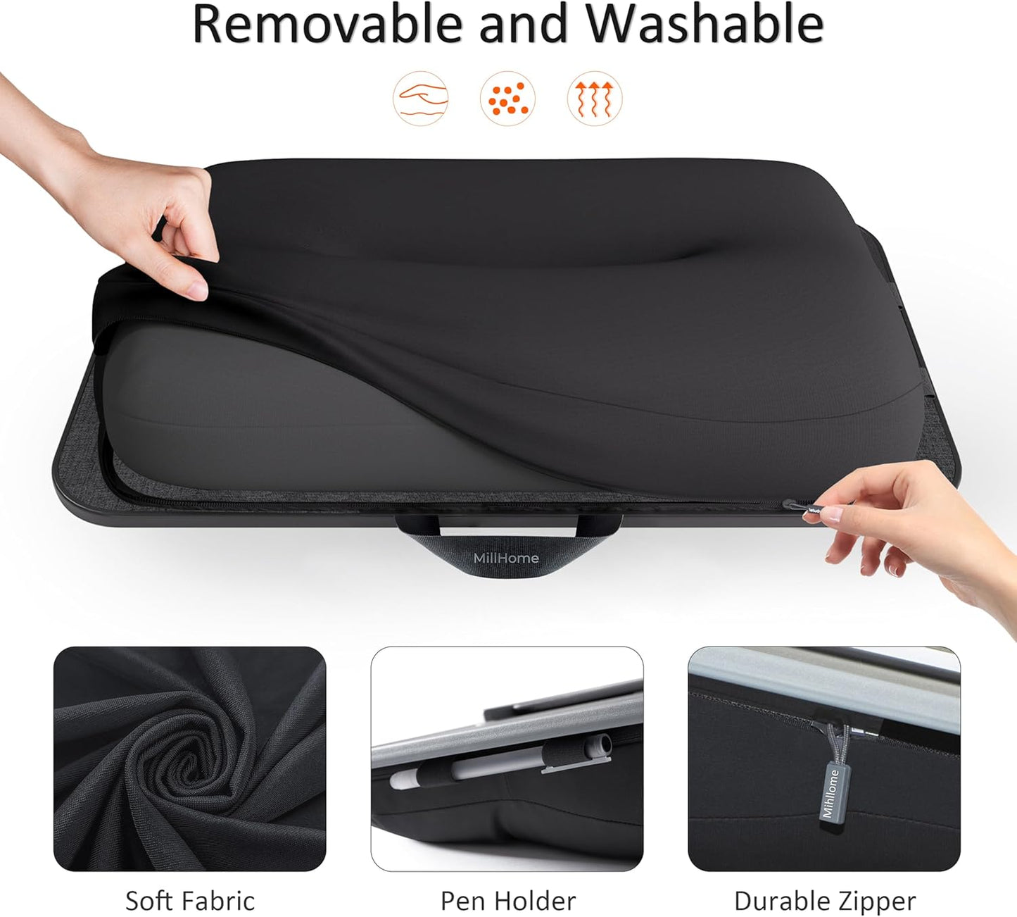 Lap Desk, Lap Desk with Cushion, Fits up to 17 Inch Laptop, Pillow Designed, Portable Laptop Stand with Tray, Pad & Phone Holder, Home Office for Bed/Couch/Car/Reading/Writing, (Black)