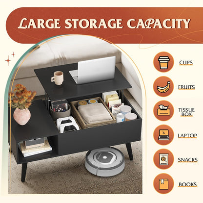 Coffee Table for Living Room, Lift Top Coffee Table with Storage, Small Rising Wooden Dining Center Table with Storage Shelf & Hidden Compartment, 39" Black