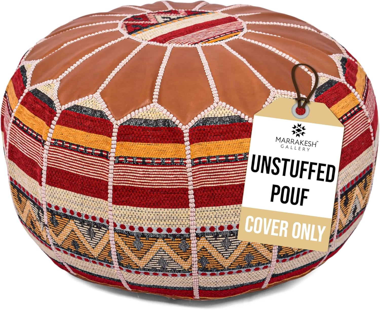 Bohemian Unstuffed Moroccan Pouf Ottoman, round Ottoman Foot Rest, Handmade Bean Bag with Large Storage - Cover Floor Chair for Living Room, Bedroom - Ideal as Wedding Gifts