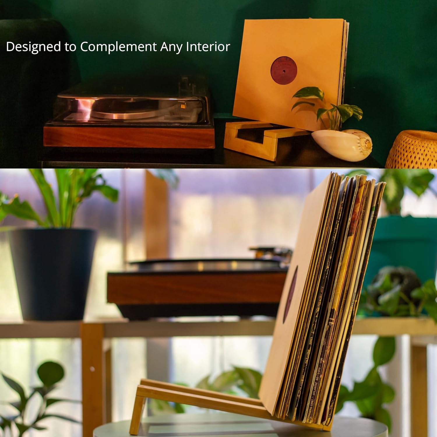 BAMBOO VINYL RECORD STAND–MINIMALIST STORAGE HOLDER for 15-40 LPS, BOOK & TO-BE-READ RACK, QUICK 4-SCREW ASSEMBLY and MODERN DECOR FRIENDLY DESIGN