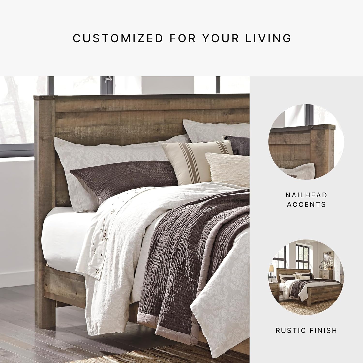 Signature Design by Ashley Trinell Rustic Panel Headboard, King/California, Warm Brown