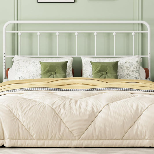 Metal California King Headboard Only, Adjustable Height, Steel Cal King Headboard with Bed Frame Brackets Adapter, Farmhouse Victorian Style, Easy Assembly, White