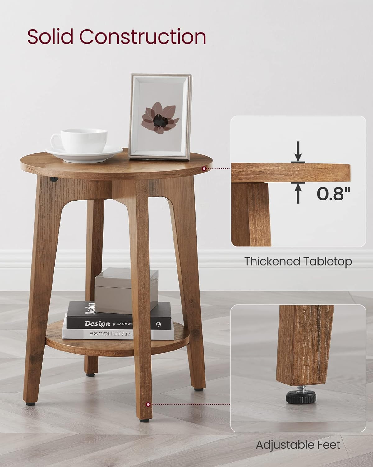 Side Tables, Set of 2, Small round End Table with Lower Shelf, Nightstand for Small Spaces, Living Room, Bedroom, Rustic Walnut ULET289K01