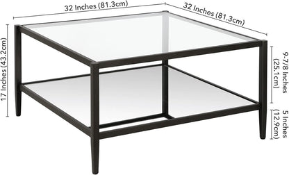 32" Wide Square Coffee Table with Mirror Shelf in Blackened Bronze, Modern Coffee Tables for Living Room, Studio Apartment Essentials