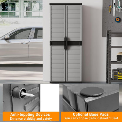68" Lockable Storage Cabinet, PP Garage Storage Shed with Doors, 3 Adjustable Shelves, Freestanding Tool Locker, Shelving Unit for Pantry, Basement, Laundry Room or Mudroom