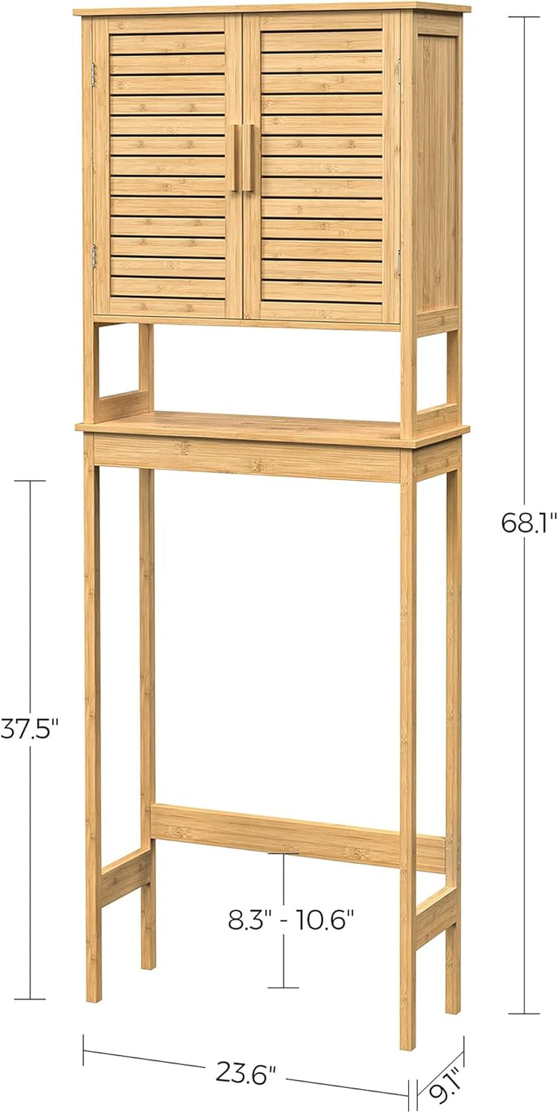 over the Toilet Storage Cabinet, Bathroom Cabinet with Adjustable inside Shelf and Bottom Stabilizer Bar, Space-Saving Toilet Rack, Natural Beige UBTS010N01