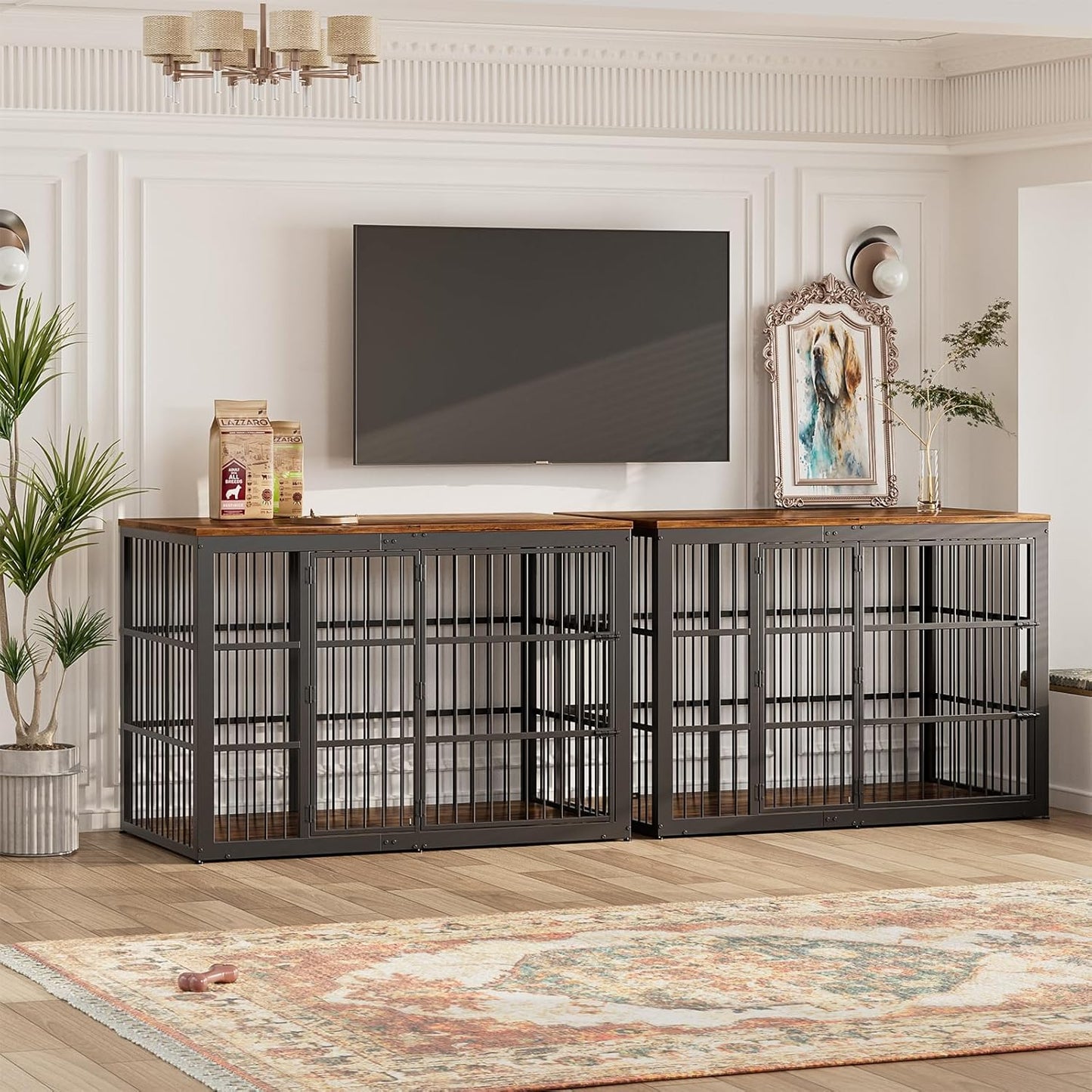 54" Dog Crate Furniture with Foldable Door, XXL Dog Crates for Large Dogs, Wooden Decorative Dog Cage Kennel Indoor End Table, Rustic Brown