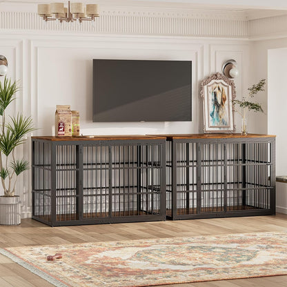 54" Dog Crate Furniture with Foldable Door, XXL Dog Crates for Large Dogs, Wooden Decorative Dog Cage Kennel Indoor End Table, Rustic Brown
