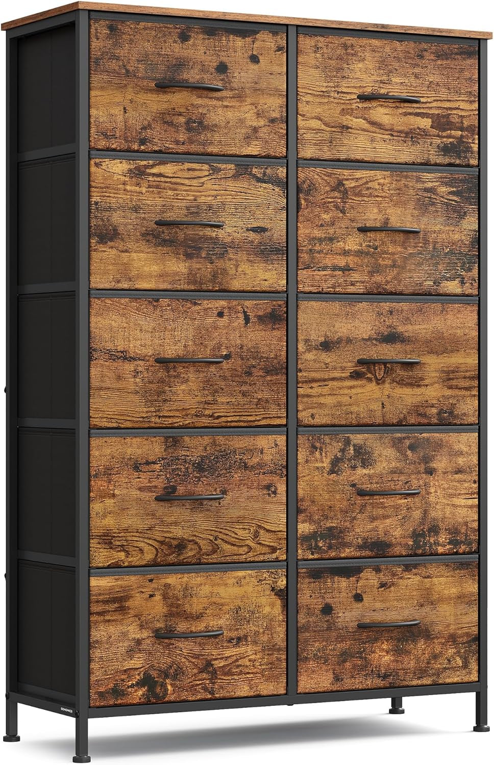 Dresser for Bedroom, Chest of Drawers, TV Stand, Steel, MDF, 5 Non-Woven Fabric Drawers, Storage Organizer Unit, Closet, Entryway, Ink Black and Ebony Black ULGS322B01S