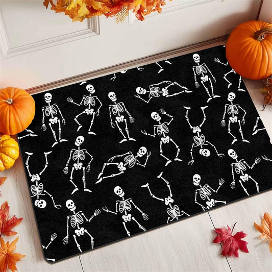 Halloween Doormat Skeletons in Different Poses Door Mat Outdoor Entrance Halloween Festival Carpet for outside Entrance or Porch Entry Entrance Decoration, 16" X 24" Inch