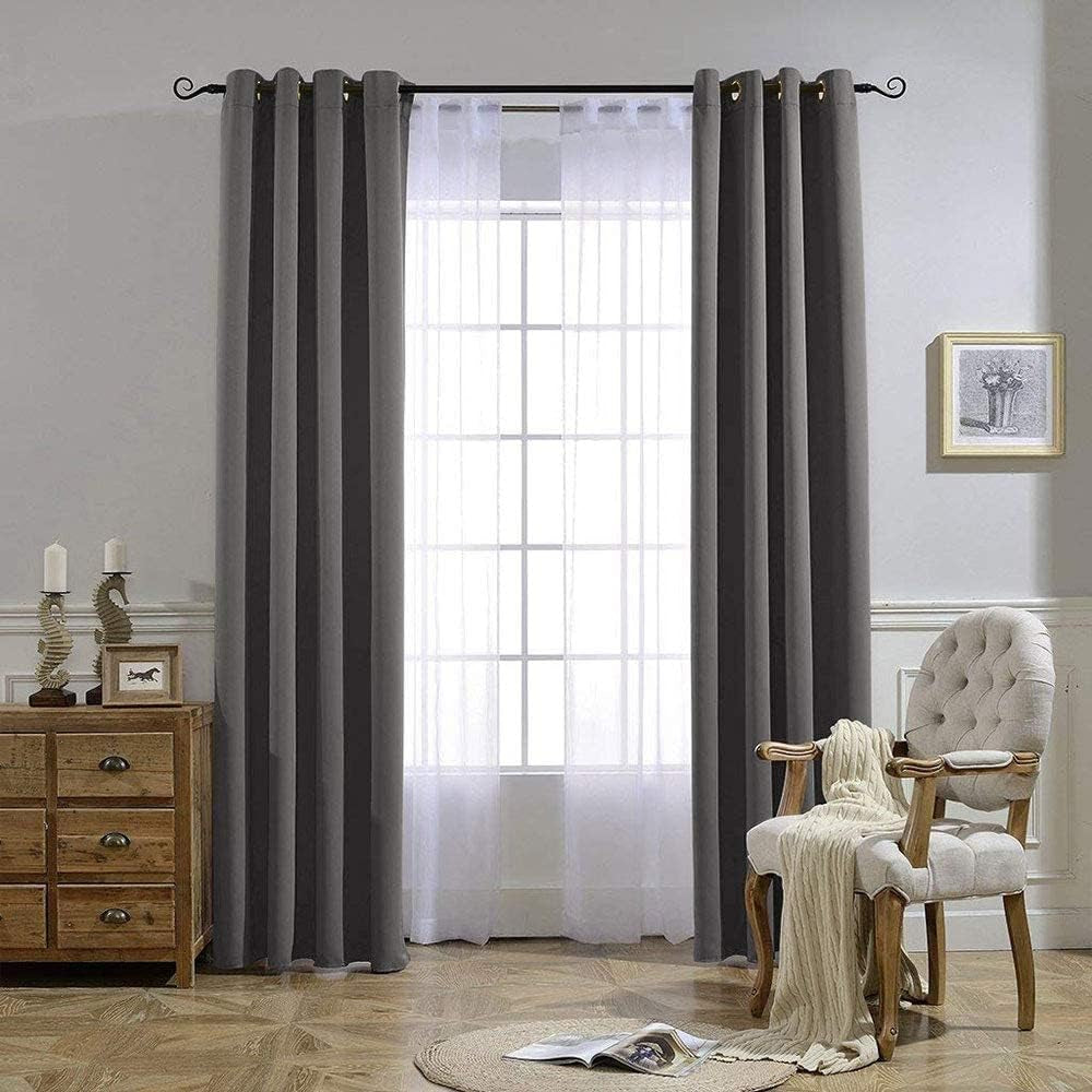 Gray Blackout Curtains for Bedroom 84 Inches Long - Thermal Drapes Grommet Room Darkening Light Blocking Curtains Window Treatments for Living Room (2 Panels, W52 X L84, Grey)