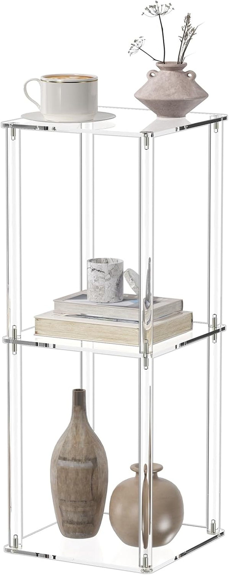 Acrylic Drink Table for Small Spaces, 10" Square, Clear Small Side Table/End Table for Living Room, Sofa, Easy Assembly, Modern, 26" H