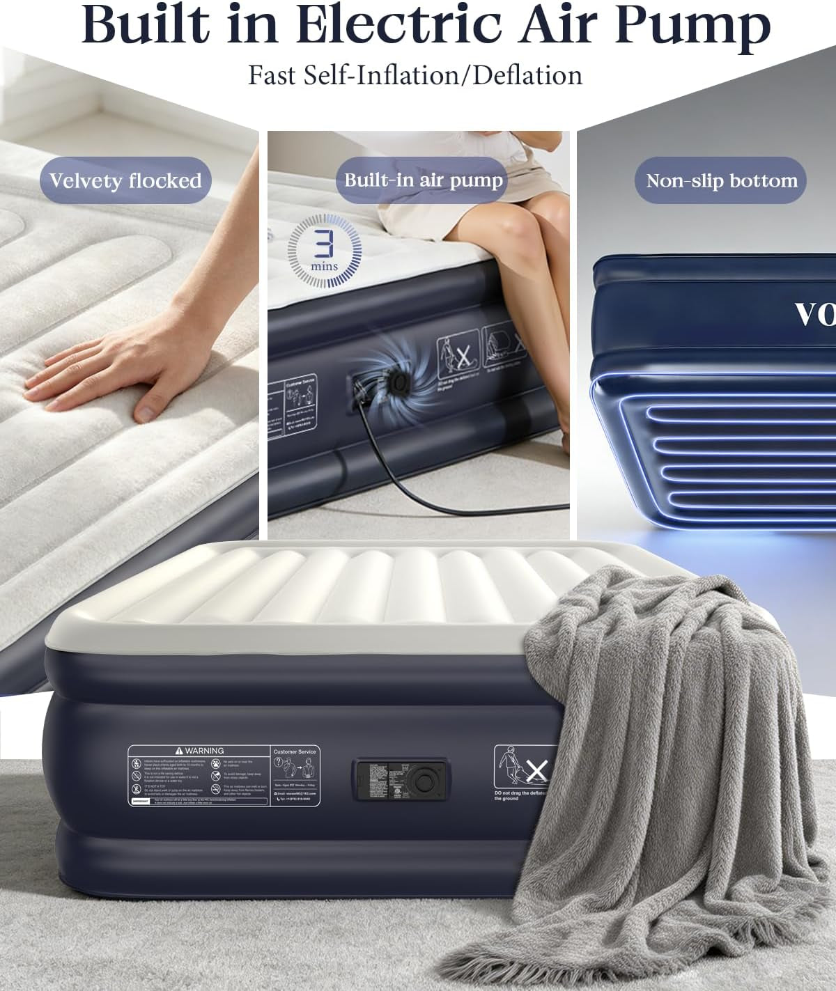 Air Mattress Queen with Built-In Pump, 18" Raised Inflatable Blow up Mattress,Upgraded Heavy Duty Portable Air Bed for Home,Guests,Floor & Camping, Self Inflating Colchon Inflable for Adults