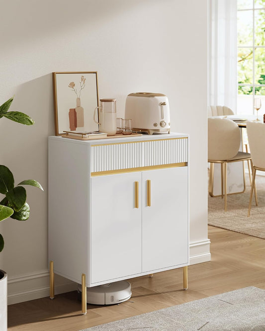 Buffet Cabinet with Storage, Sideboard Storage with Drawers, Doors, Adjustable Shelf, Fluted Drawer Front, Accent Cabinet, for Living Room, Modern, Cloud White UBBC651W01