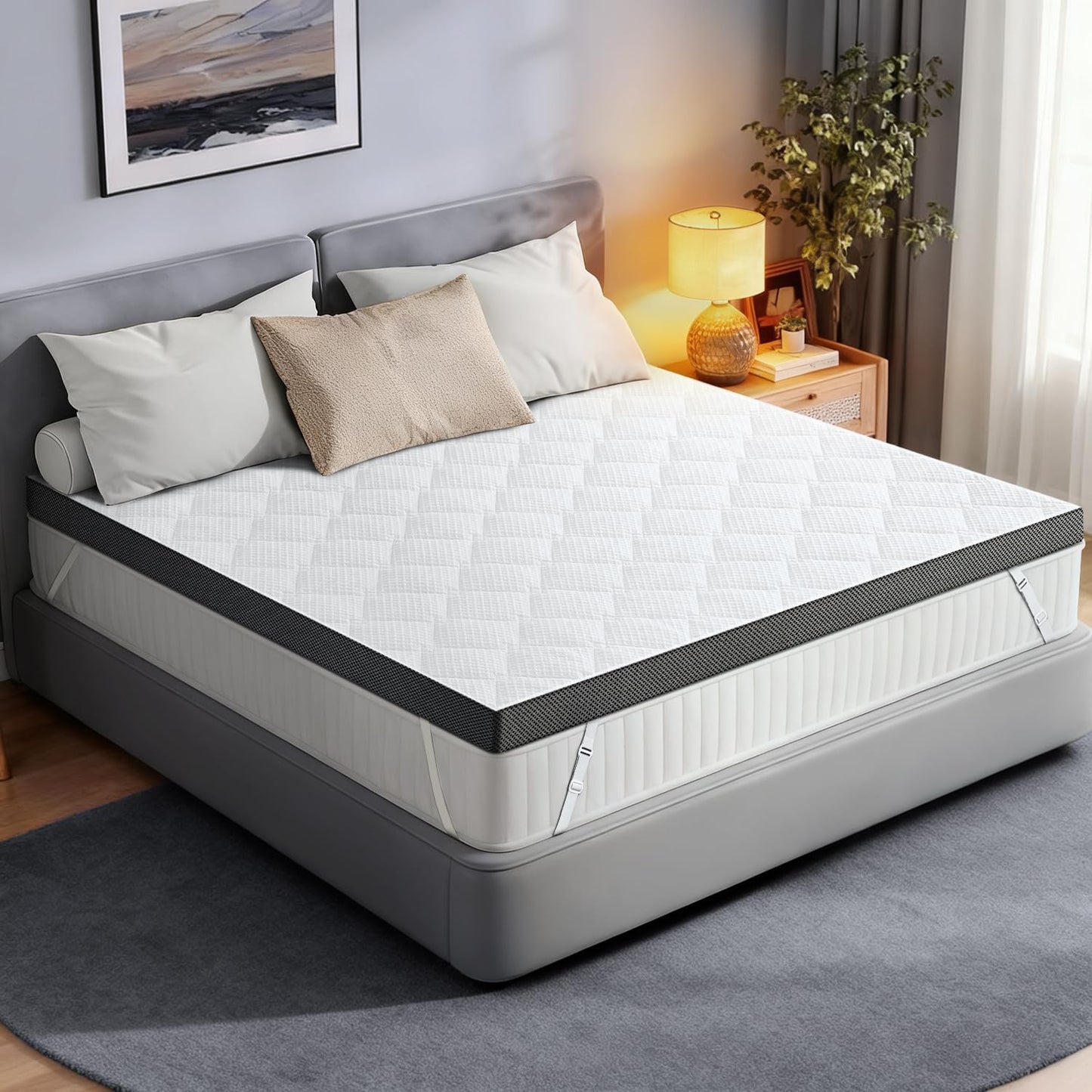 Extra Firm Mattress Topper: Queen Size 3 Inch, High Density Bed Topper, Extra Support for Pain Relief, Breathable Washable Cover with Anti-Slip Straps, Certipur-Us Oeko-Tex Certified 80X60