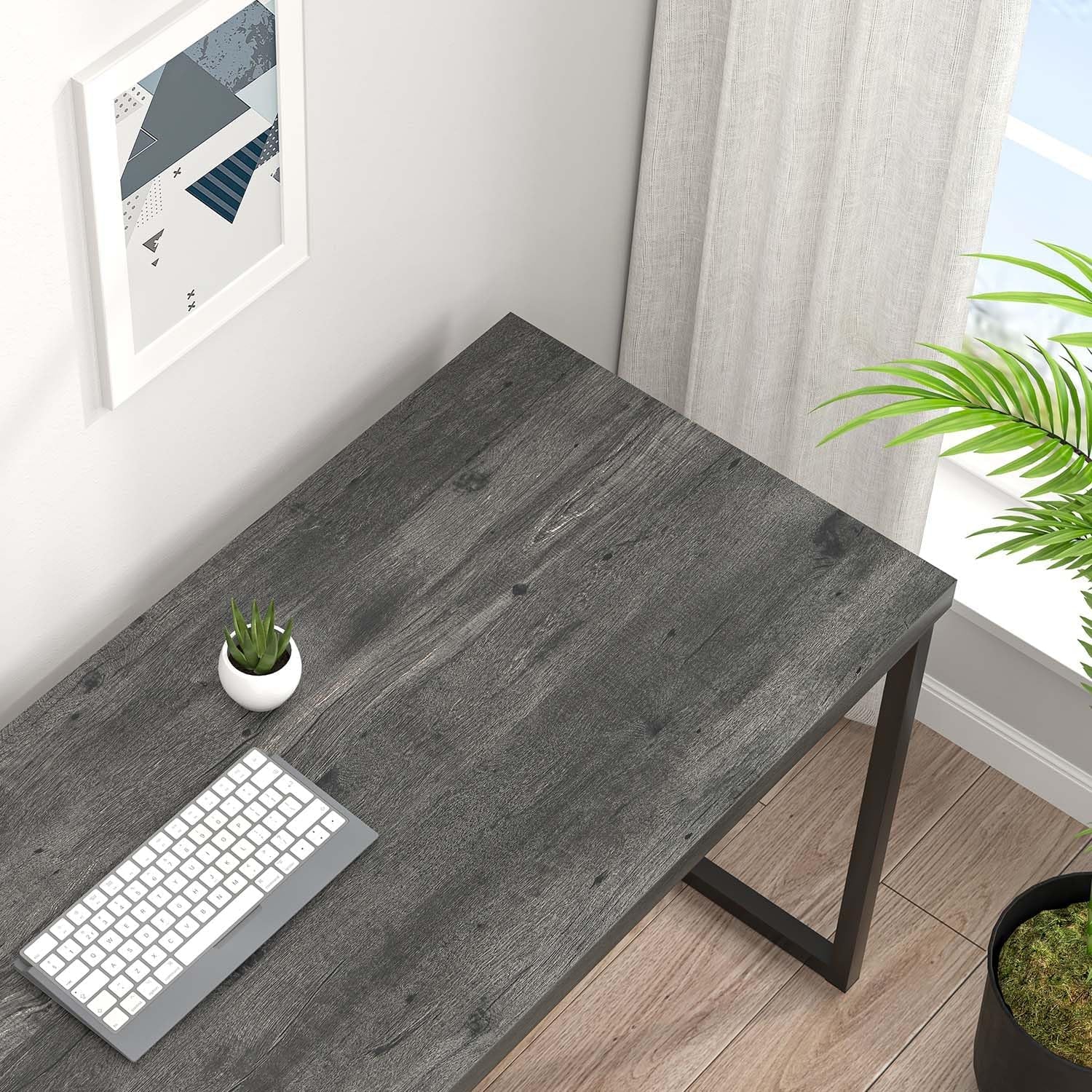 Modern Home Office Desk, Wood and Metal Computer Desk, Industrial Writing Study Gaming Table for Living Room Bedroom, Rustic Grey, 53 Inch