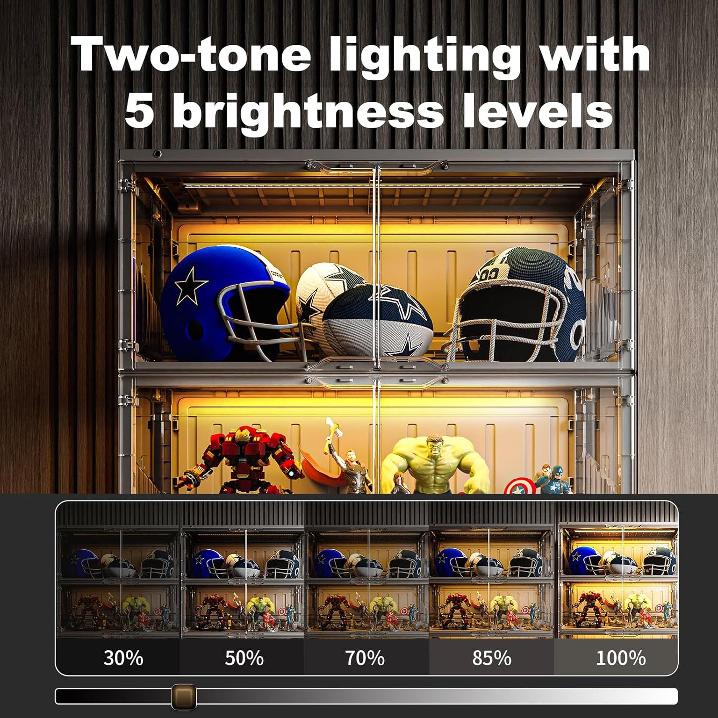 Foldable Display Cabinet, with 2 Color Lights & Infrared Sensing for Collectibles, Curio Cabinet Glass Display Case with Remote Control, Storage Cabinet,Black