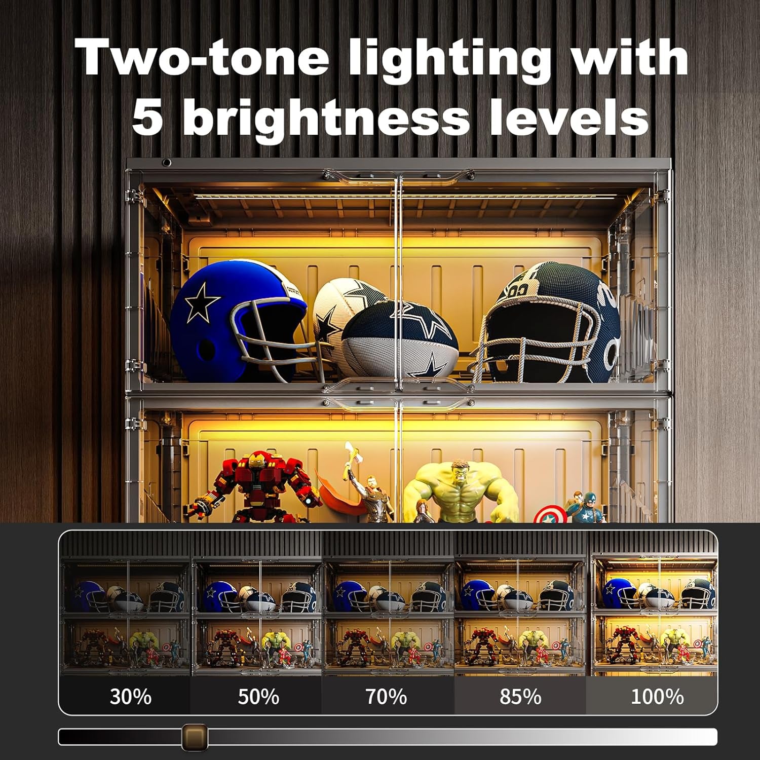 Foldable Display Cabinet, with 2 Color Lights & Infrared Sensing for Collectibles, Curio Cabinet Glass Display Case with Remote Control, Storage Cabinet,Black