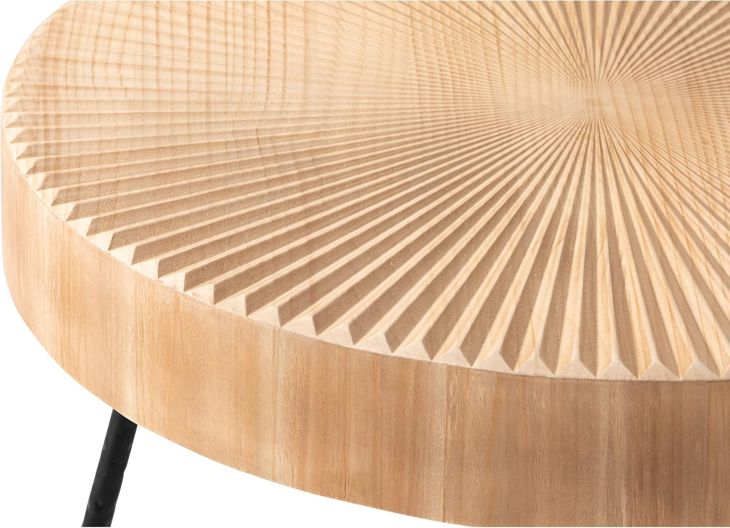 2-Piece Farmhouse Nesting Table round with Handcrafted Wood Radial Pattern, Modern Coffee Table Set for Living Room