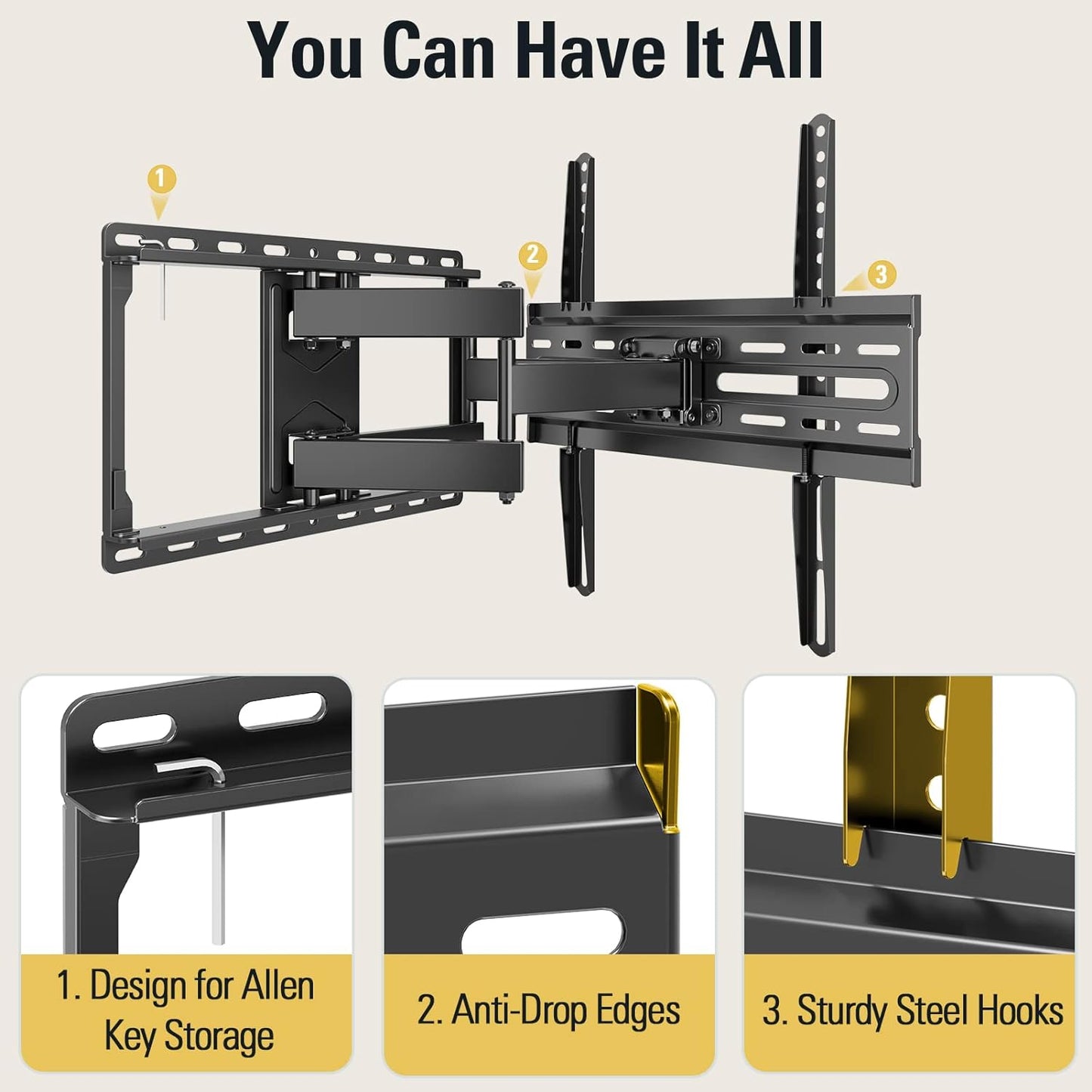 TV Wall Mount for 32-65 Inch Television,Mount with Swivel and Tilt, Full Motion Bracket with Articulating Dual Arms, Fits 16Inch Studs, Max VESA 400X400 Mm, 99Lbs, MD2380