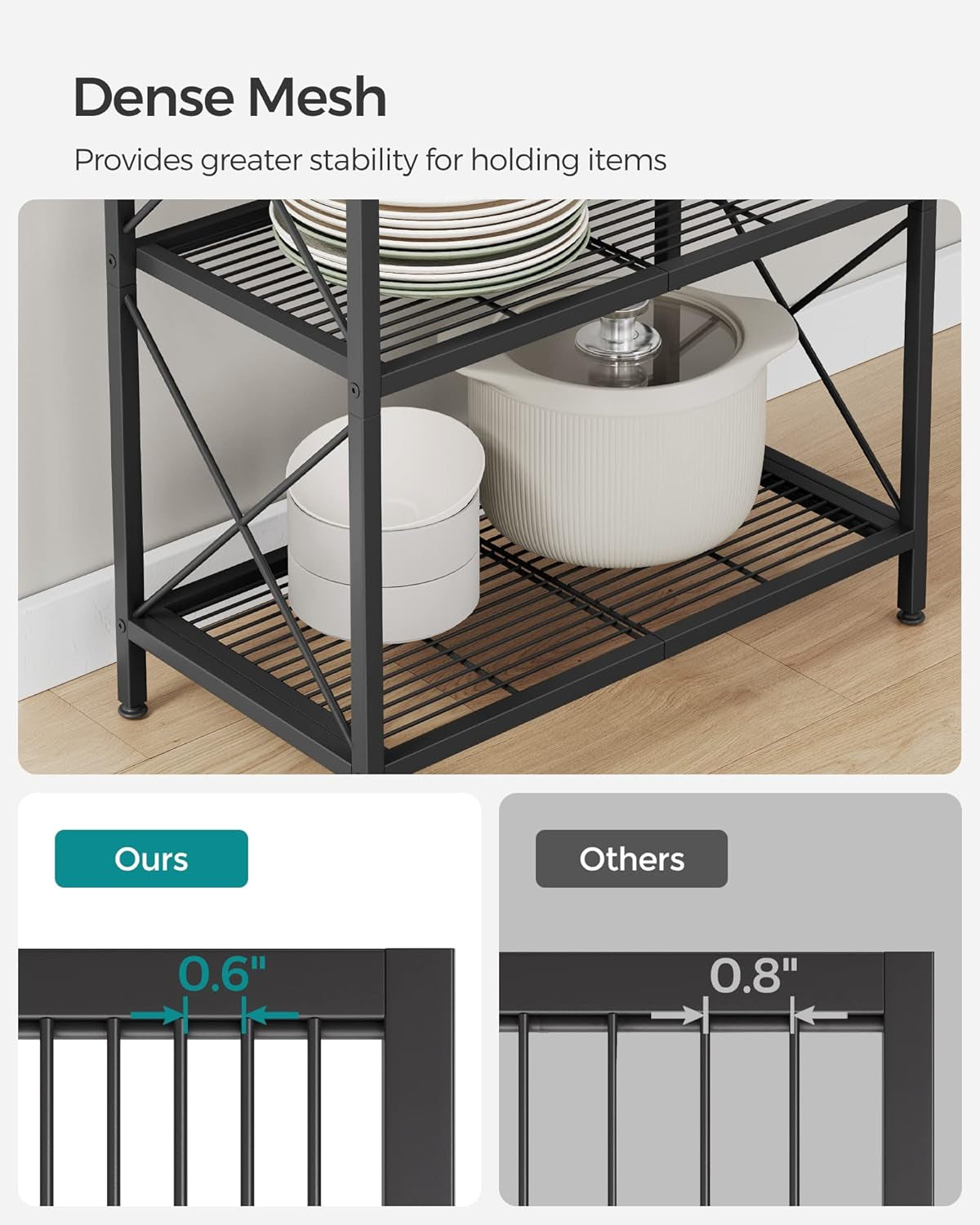 5-Tier Metal Storage Rack, Shelving Unit with X Side Frames, Dense Mesh, 12.6 X 23.6 X 57.3 Inches, for Entryway, Kitchen, Living Room, Bathroom, Industrial Style, Ink Black UBSC165B01