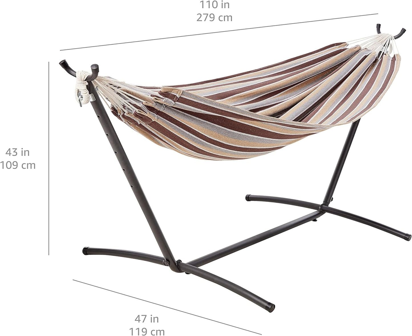 Double Hammock with 9-Foot Space Saving Steel Stand and Carrying Case, 2 Person, 450 Lb Capacity, Cream Wave, 110" X 47" X 43"