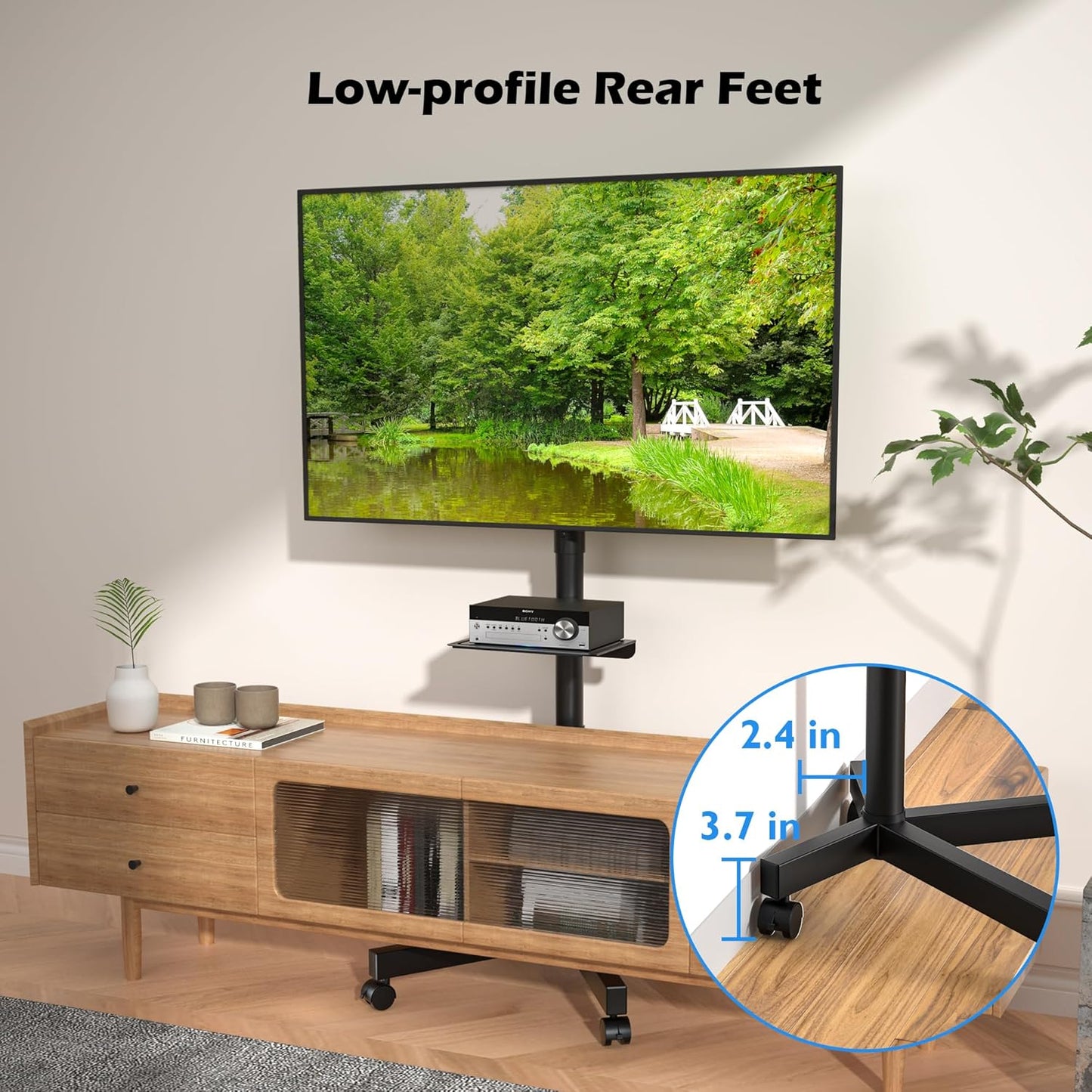 Mobile TV Stand with Tilt Function, Rolling TV Stand for 23-60" LED, LCD, OLED Tvs, Holds up to 88Lbs, Max VESA 400X400Mm, Adjustable Media Shelf (Black, 17.1X15.1X53.1 In)