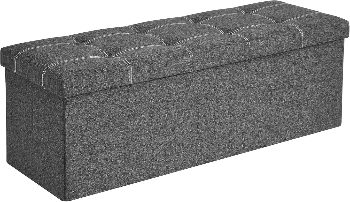 Mazie Collection - 43 Inches Ottoman Storage Bench, 35 Gal. Folding Chest with Breathable Linen-Look Fabric, Load up to 660 Lb, for Entryway, Living Room, Bedroom, Dark Gray ULSF077G04