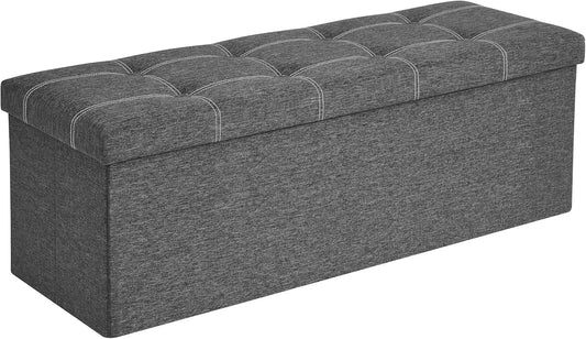 Mazie Collection - 43 Inches Ottoman Storage Bench, 35 Gal. Folding Chest with Breathable Linen-Look Fabric, Load up to 660 Lb, for Entryway, Living Room, Bedroom, Dark Gray ULSF077G04